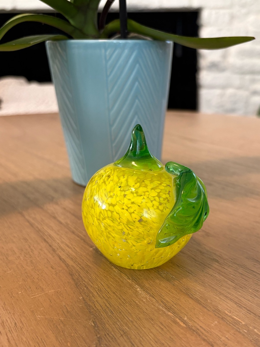 Vintage Yellow Apple Paperweight Murano Style Art Glass